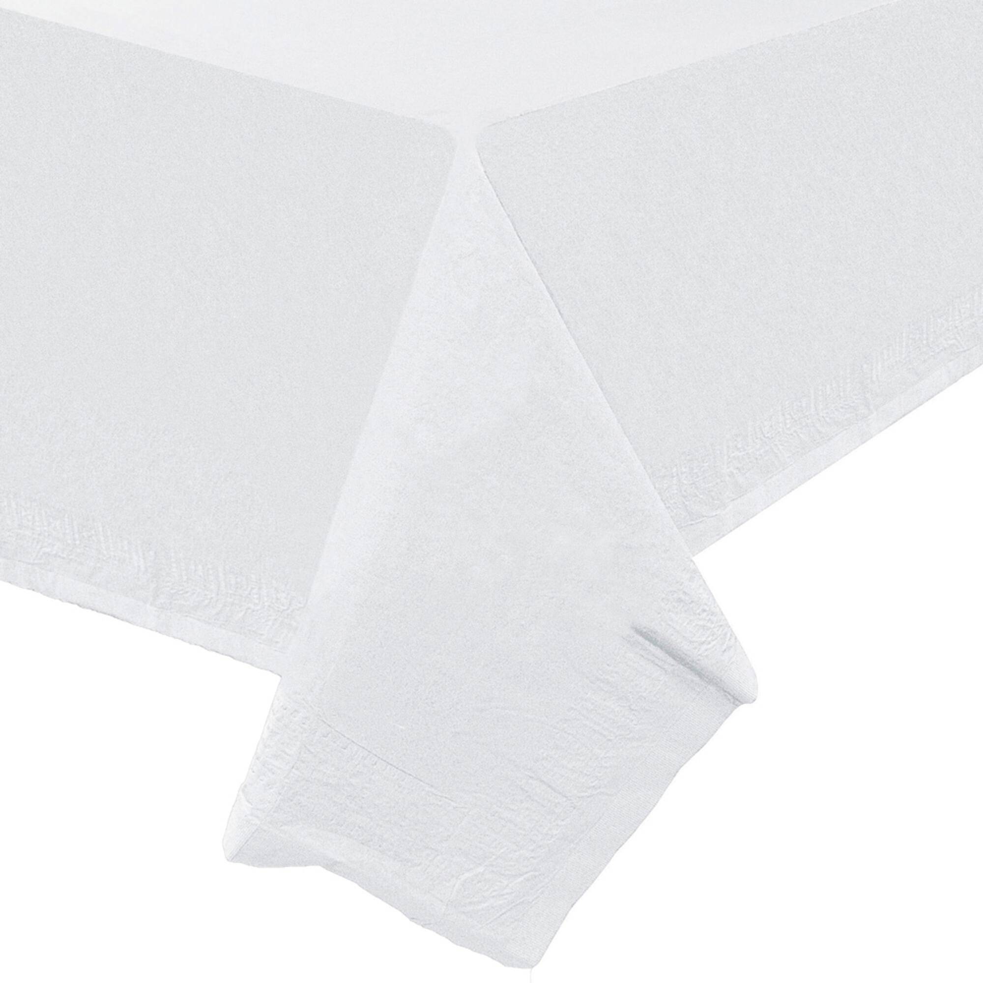 JAM Paper White Rectangular Plastic Lined Table Cover, 54" x 108"